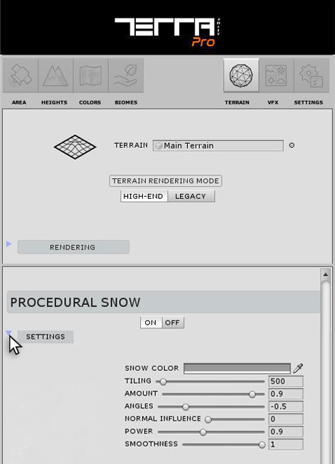 Snow Procedural Setting on TerraWorld